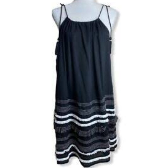 Chelsea & Theodore Women’s Black and White Fringed Skirted Tent Dress Size Med - Picture 3 of 9